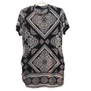 2/$30 Melissa Paige Women’s Top Sz XL Black White Short Sleeve w/gathered sides